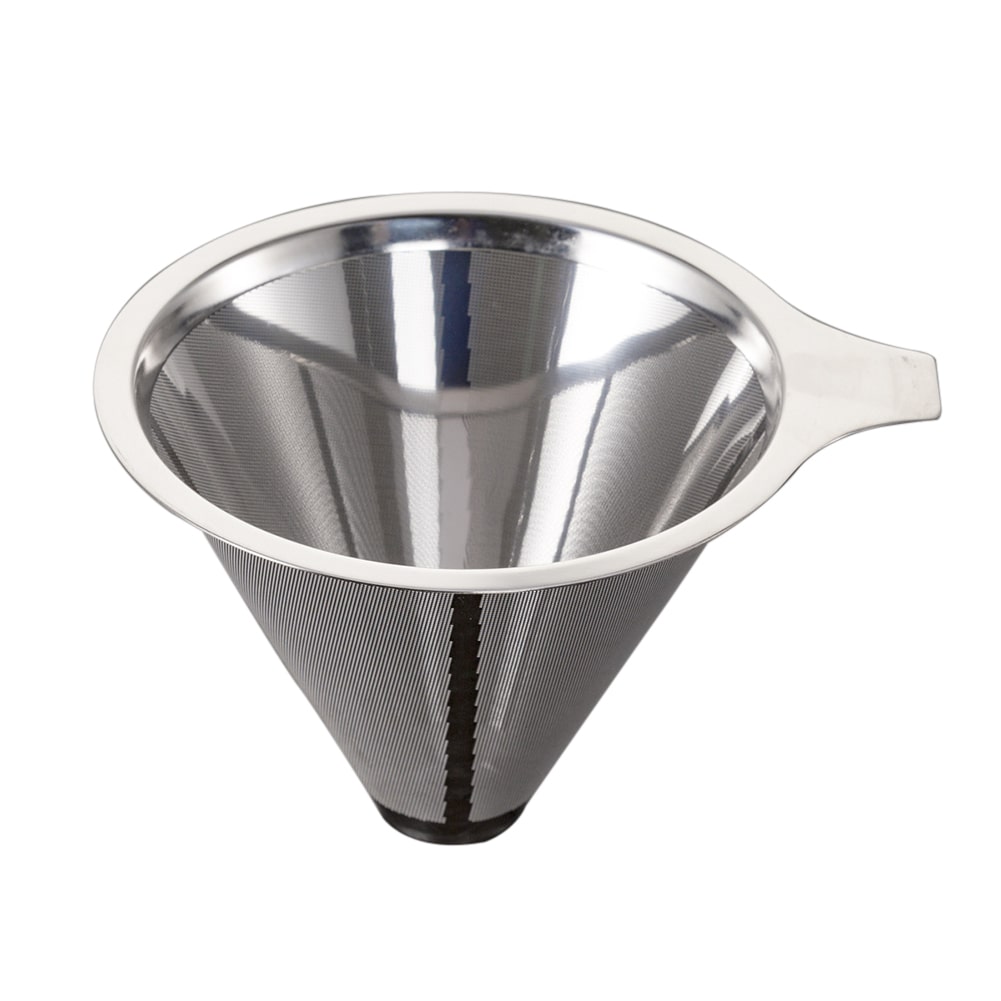 Reusable Stainless Steel Drip Tray In The Shape Of a Cone, Double-Layer Strainer Basket For Coffee Preparation.